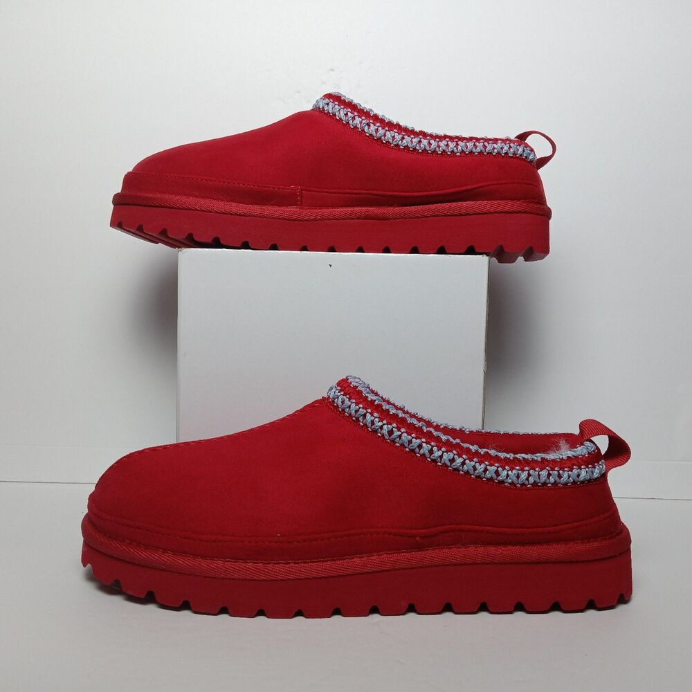 Masseys Park City Red Suede Platform Slippers Women 9M Faux Fur Mule Clog